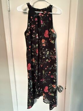 AB Studio Black Floral Halter Midi Dress Size M